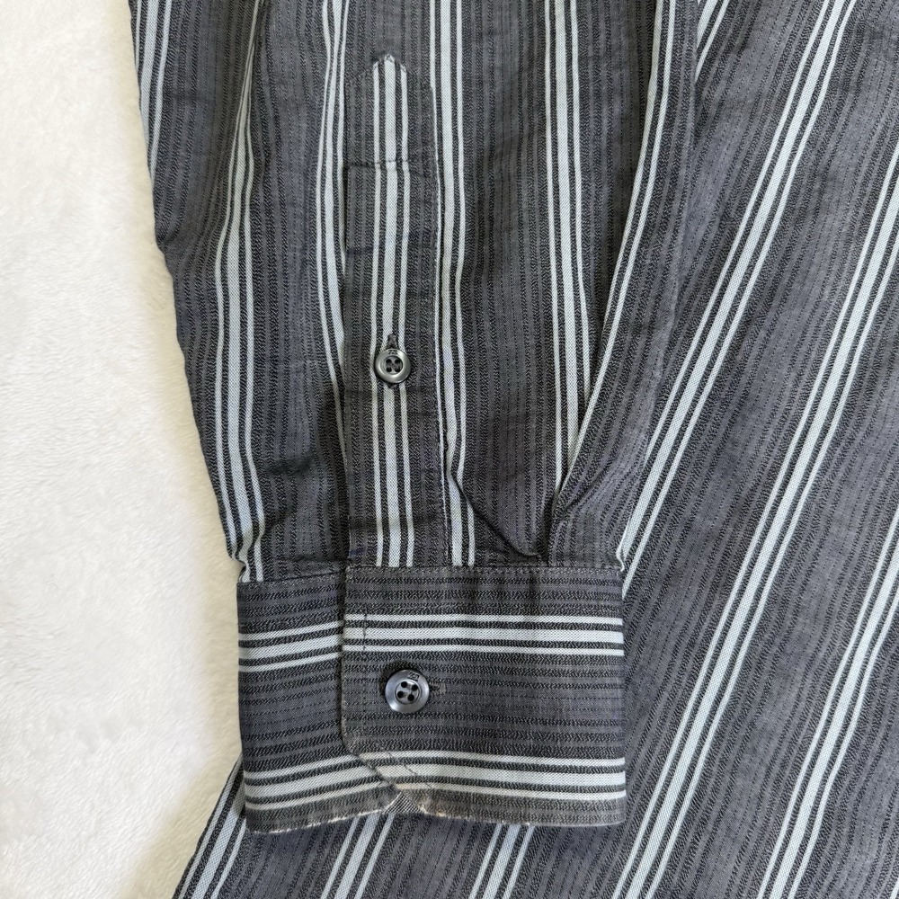 Zenga Sport Men's 100% Cotton Gray Striped Button Down Large - Picture 9 of 9